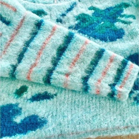 NWT Free People Lily Mixed Print Cropped Sweater, Sky Blue, Size XS - Picture 7 of 11
